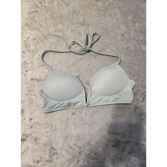 Victoria's Secret PINK SWIM Size XS Light Blue Halter Deep V Bikini Top - Picture 1 of 3